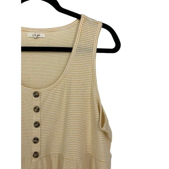 Maurices Tank Top Womens Sz XL Yellow White Micro Striped  Tiered Button Detail - Picture 2 of 5